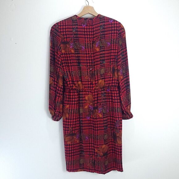 Vintage 100% Silk Anne Crimmins for Umi Collections Houndstooth + Florals Dress - Picture 10 of 16